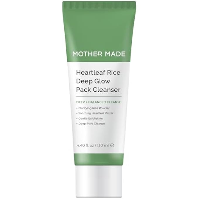 MOTHER MADE HEARTLEAF RICE DEEP GLOW PACK FACE CLEANSER 130ML - KOREAN BEAUTY MOCHI TEXTURE FOR DEEP PORE GENTLE CLEANSING, HYDRATING DAILY FACE WASH, NON-STRIPPING, GLASS SKIN GLOWING SKINCARE - Image 1